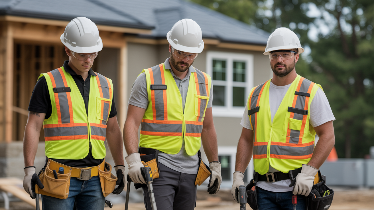 Workers wearing complete PPE including hard hats and safety vests